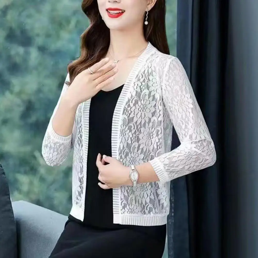 Модный женский летний кружевной кардиган sheer от m до 4xl - Фотография_6