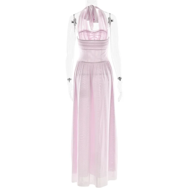 Плиссированное женское вечернее платье с лямкой на шее - Фотография_5