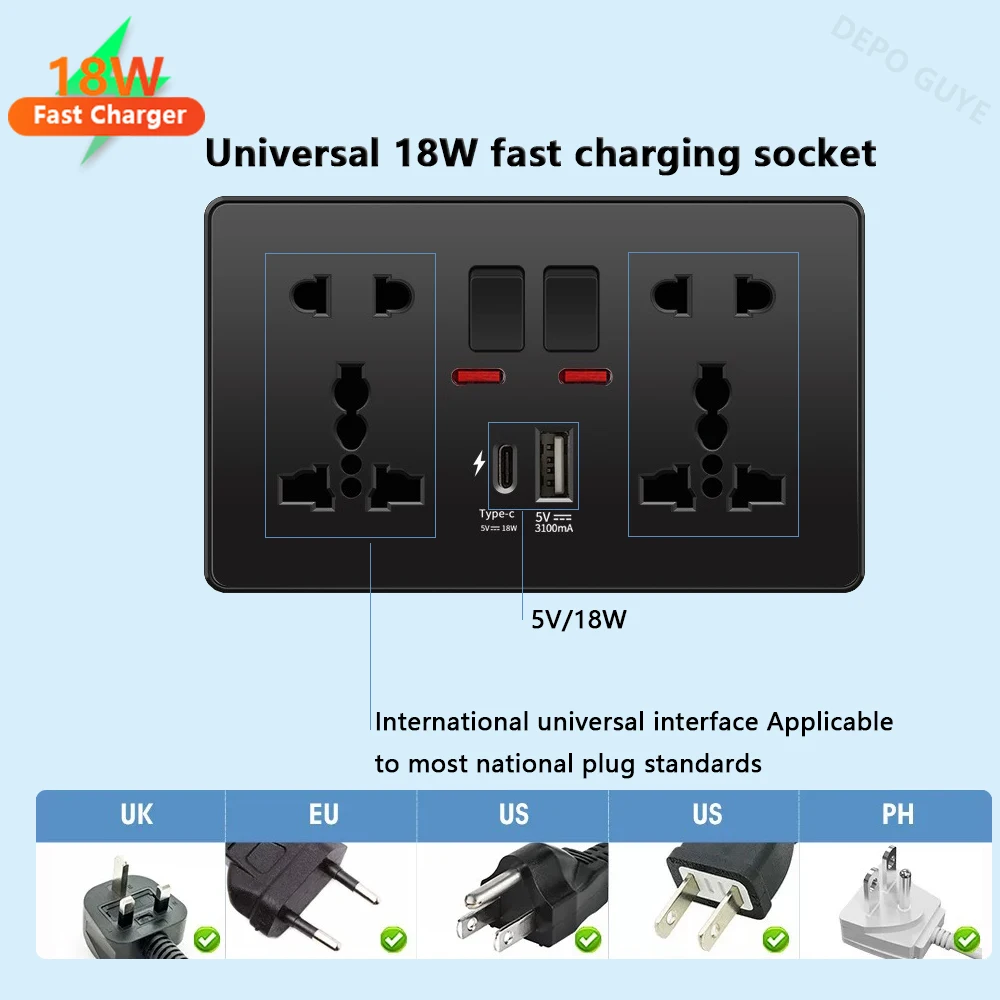 Универсальная черная розетка usb type-c 18 вт - Фотография_4