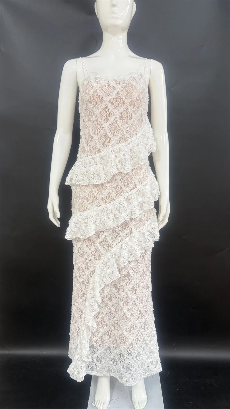 Летнее белое кружевное женское платье для выпускного вечера - Фотография_4