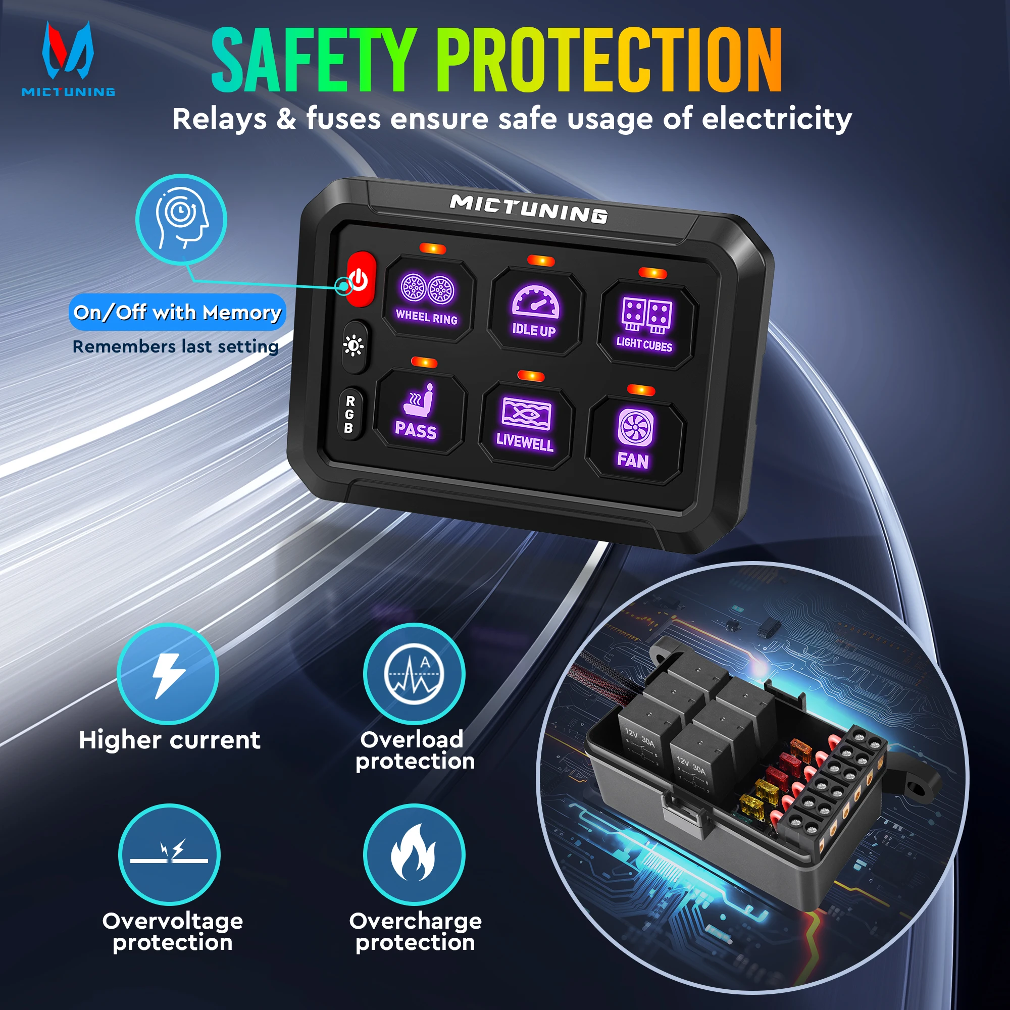 Универсальная 6-местная rgb-панель переключателей mictuning p1s-r - Фотография_3