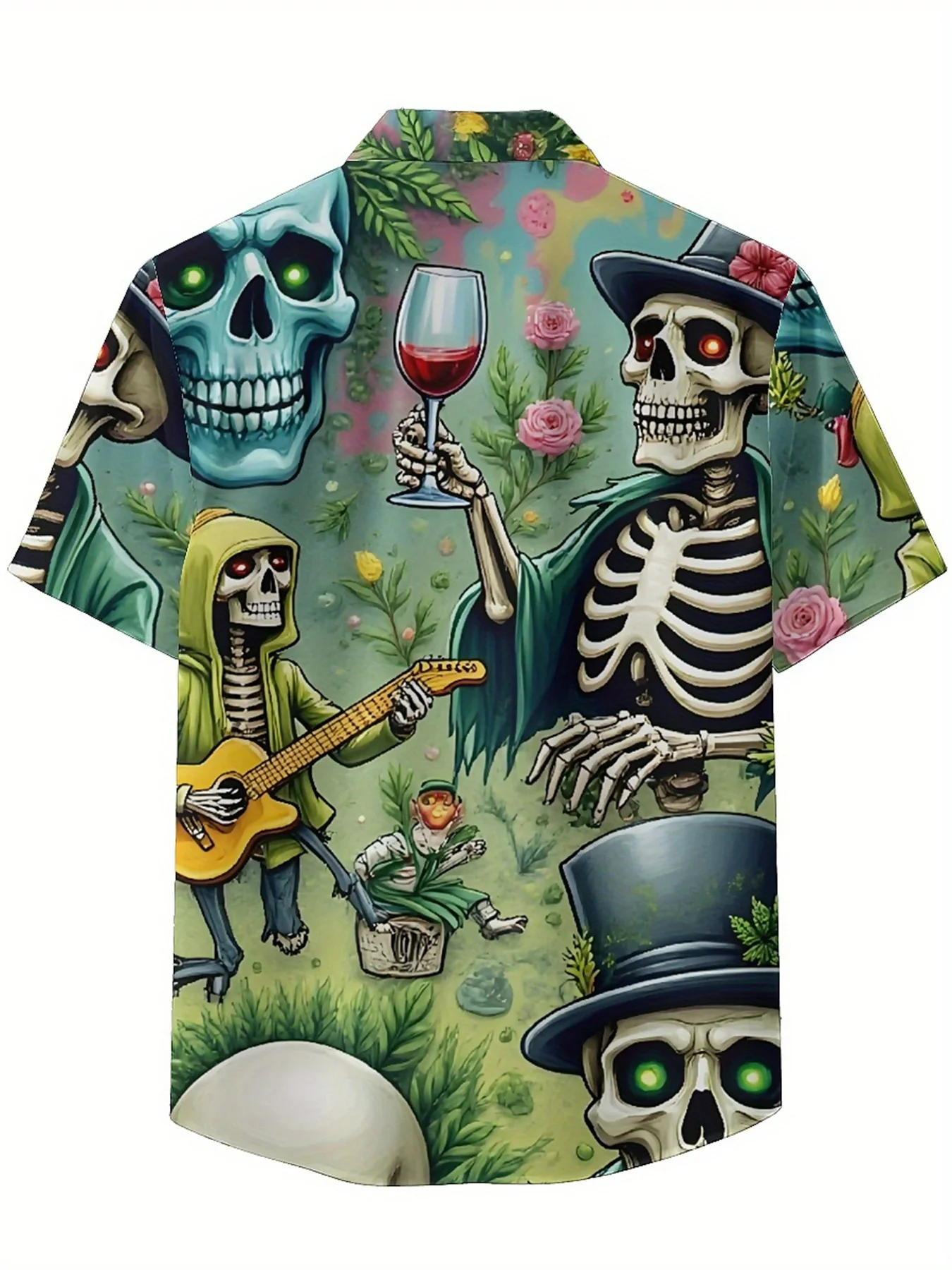 Мужские гавайские рубашки больших размеров с рисунком черепа и цветов - Фотография_3