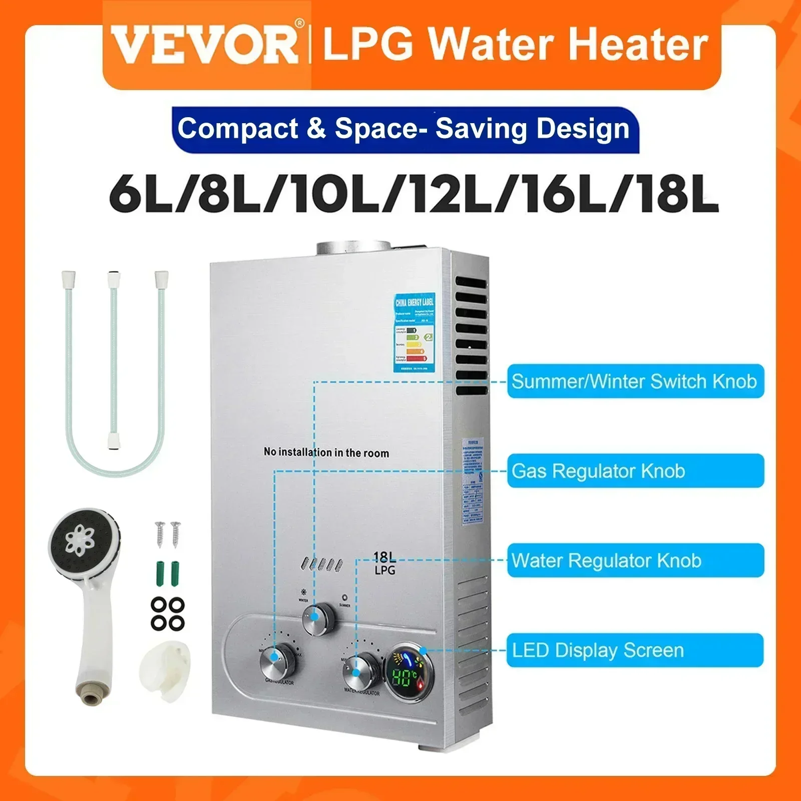 Водонагреватель vevor lpg 6л 8л