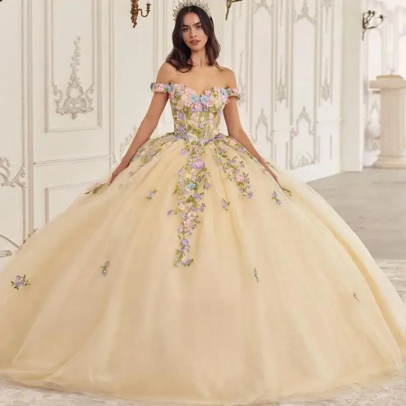 Светло-желтые платья quinceanera