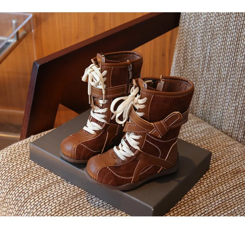 Детские модные кожаные ботинки в стиле ретро - Фотография_3