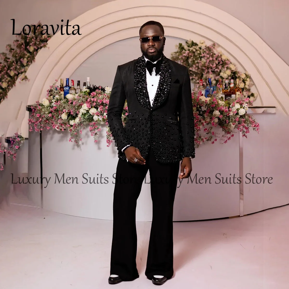 Блестящие вышитые бисером свадебные костюмы для мужчин 3 шт