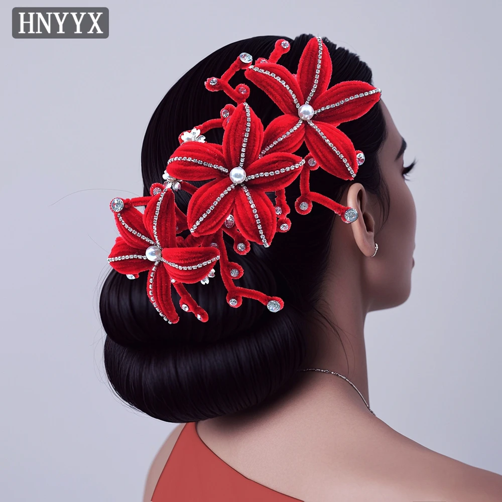 Hnyyx красный 3d головной убор с большими цветами