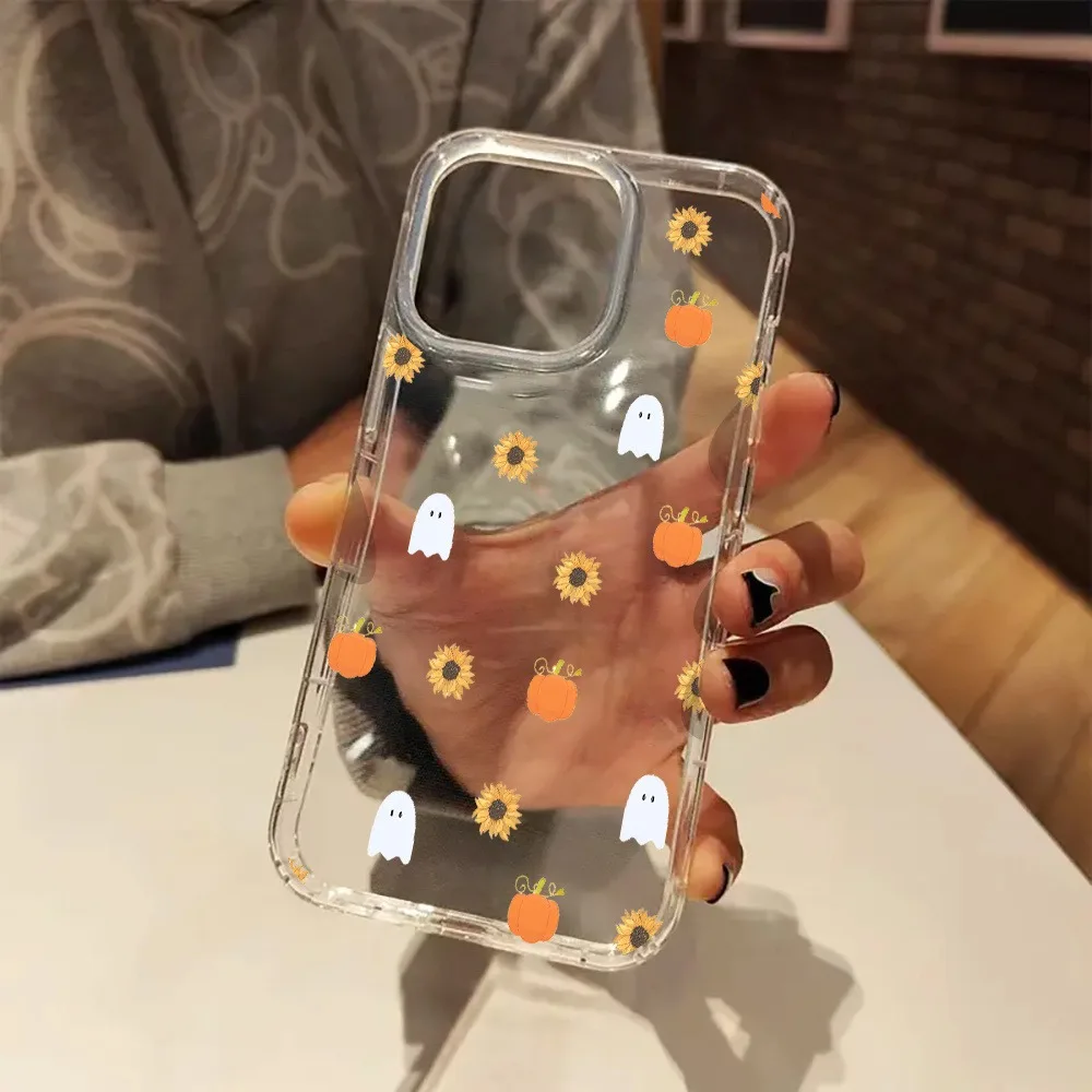 Прозрачный чехол для телефона с милым призраком и тыквой для iphone 17