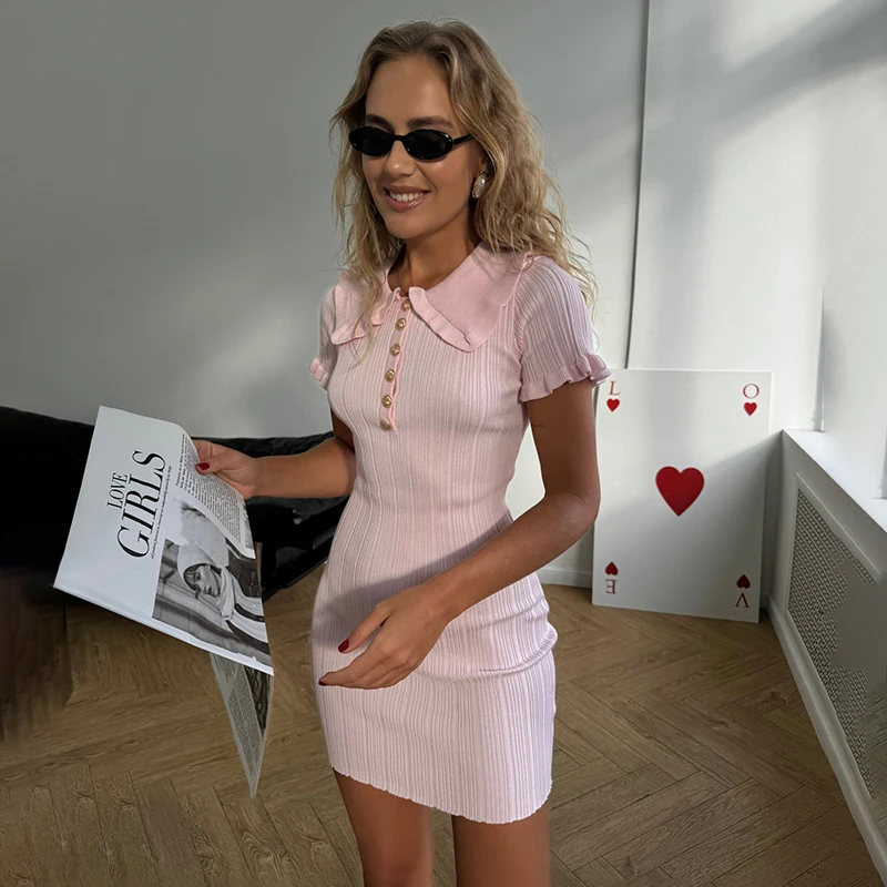Tornova вязаные мини-платья с рюшами для женщин с высокой талией - Фотография_3