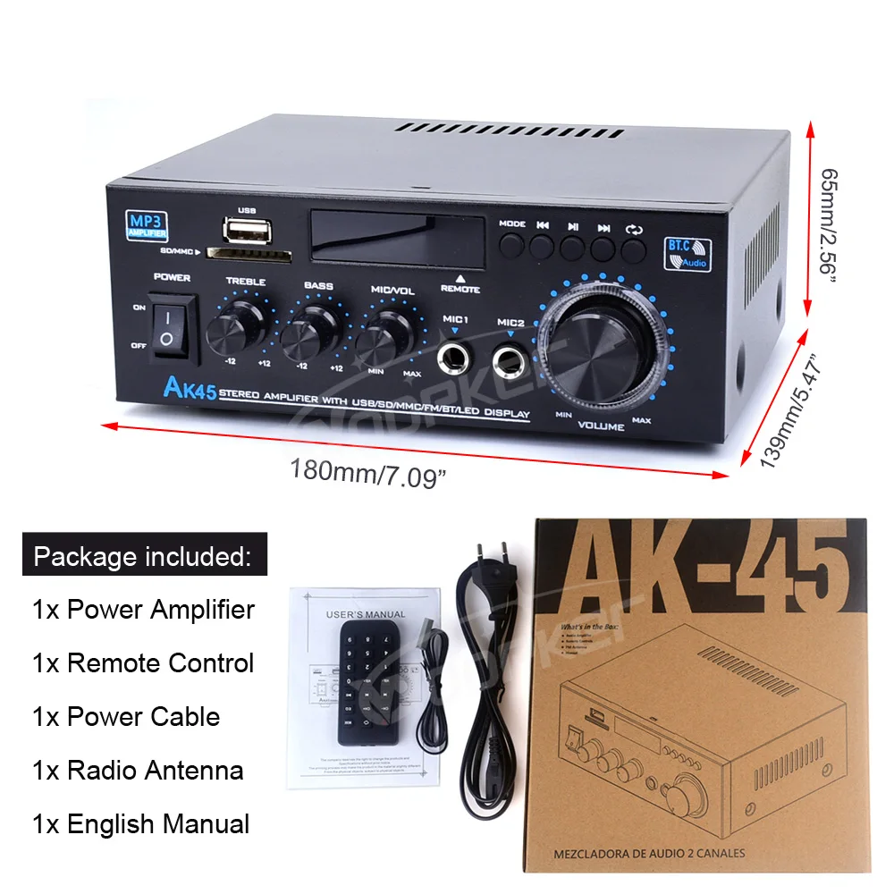 Woopker ak45 hifi цифровой усилитель максимальная мощность 90wx2 канал 2 - Фотография_5
