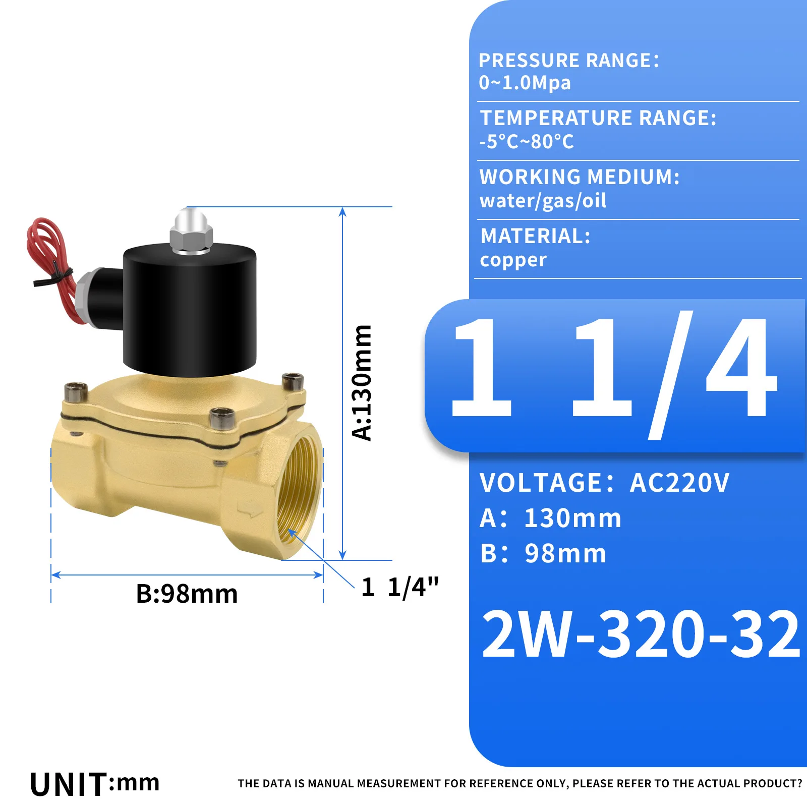 Латунный электрический электромагнитный клапан 1-1/4 дюйма