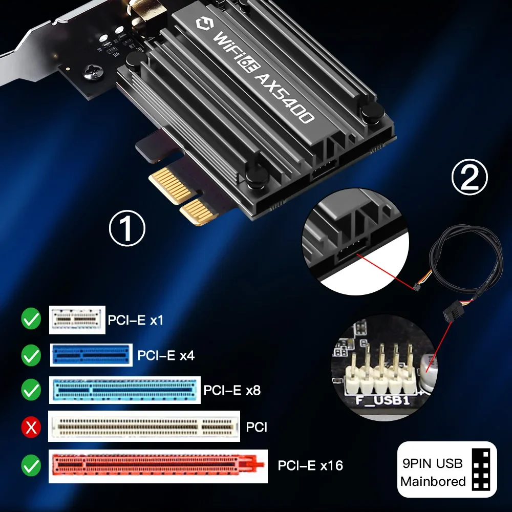 Беспроводной адаптер fenvi 5374 мбит/с wi-fi 6e pcie bluetooth 5 - Фотография_6