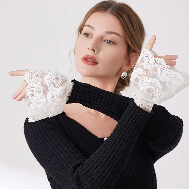 Элегантные кружевные рюши с искусственными расклешенными рукавами - Фотография_6