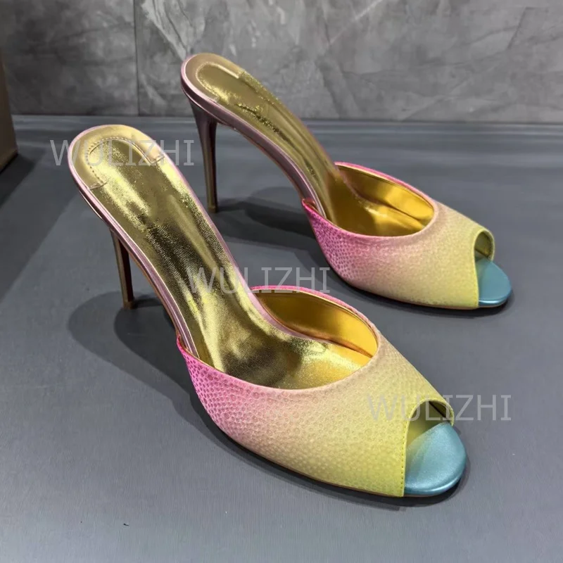 Светло-золотистые розовые тапочки с открытым носком для девочек