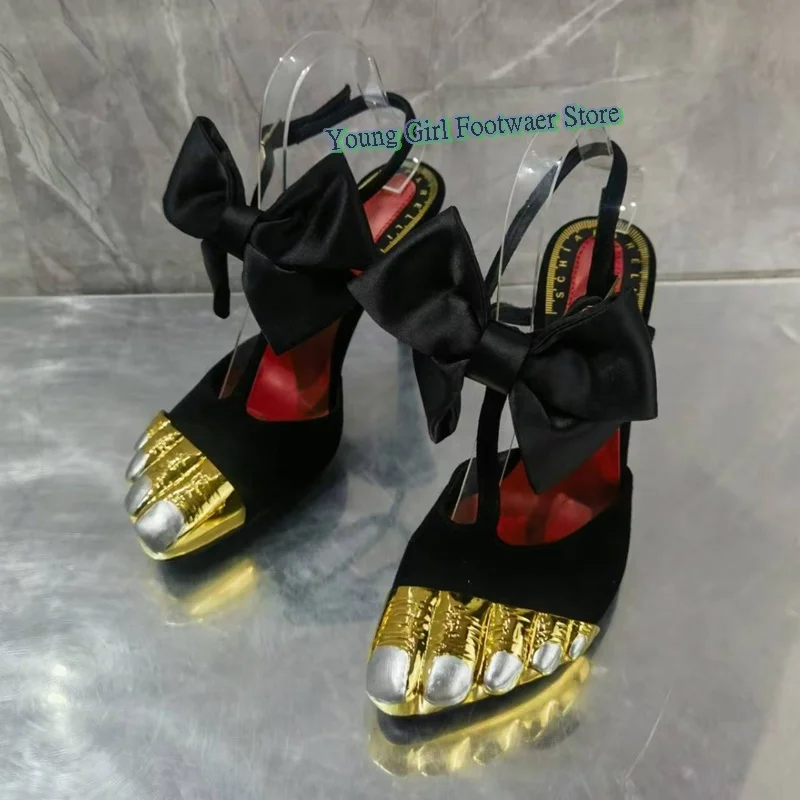 Женские пикантные туфли на высоком каблуке с золотым носком - Фотография_5