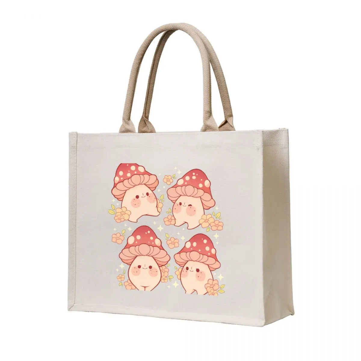 Розовые грибы и цветы с узором tote bag