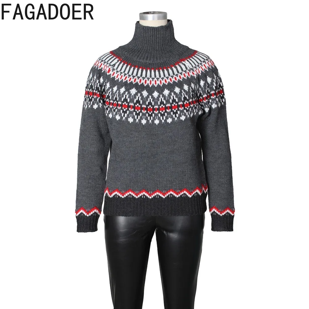 Fagadoer, новый зимний модный вязаный пуловер с принтом для женщин - Фотография_5