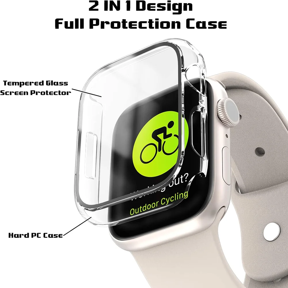 Закаленное стекло + чехол для apple watch 9 8 7 41 мм 45 мм 42 мм 38 мм - Фотография_2