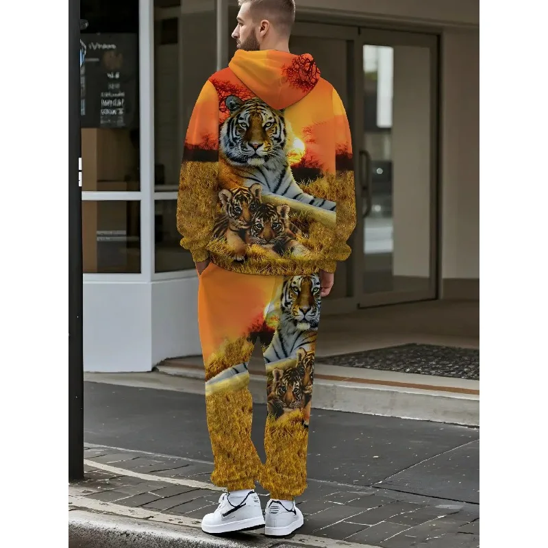 Мужской комплект с капюшоном с 3d-принтом тигра - Фотография_4