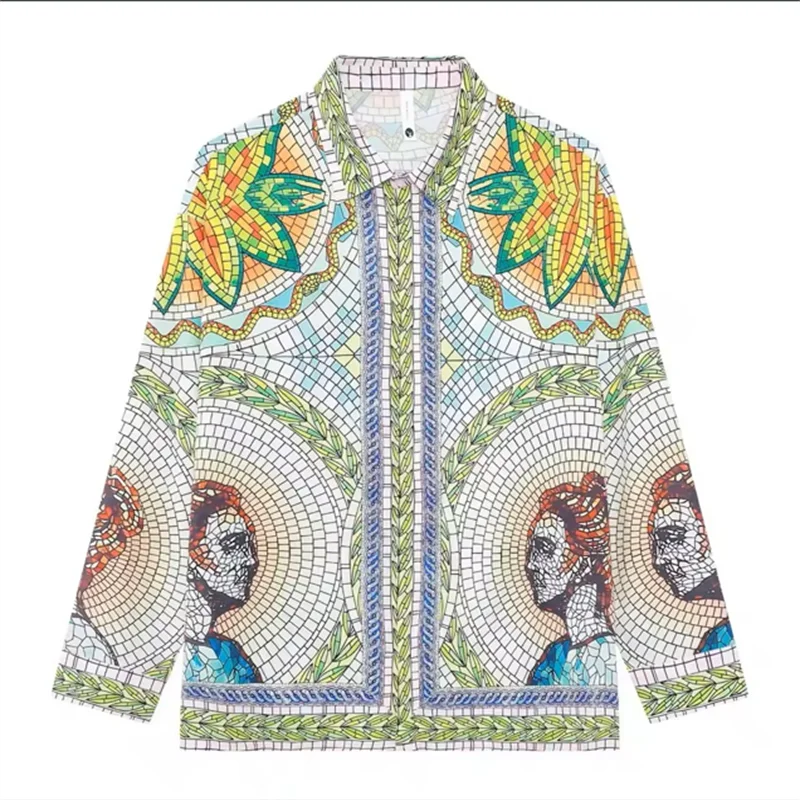 Мужская модная легкая роскошная рубашка с длинным рукавом с принтом - Фотография_3