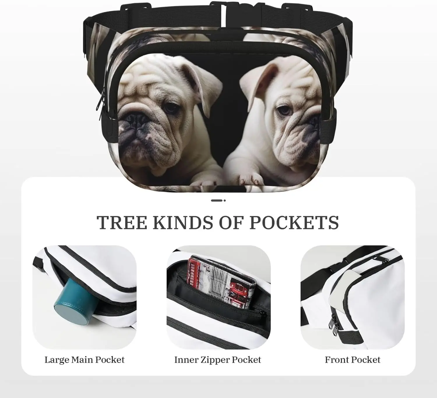 Поясные сумки с маленьким белым бульдогом для мужчин и женщин - Фотография_5