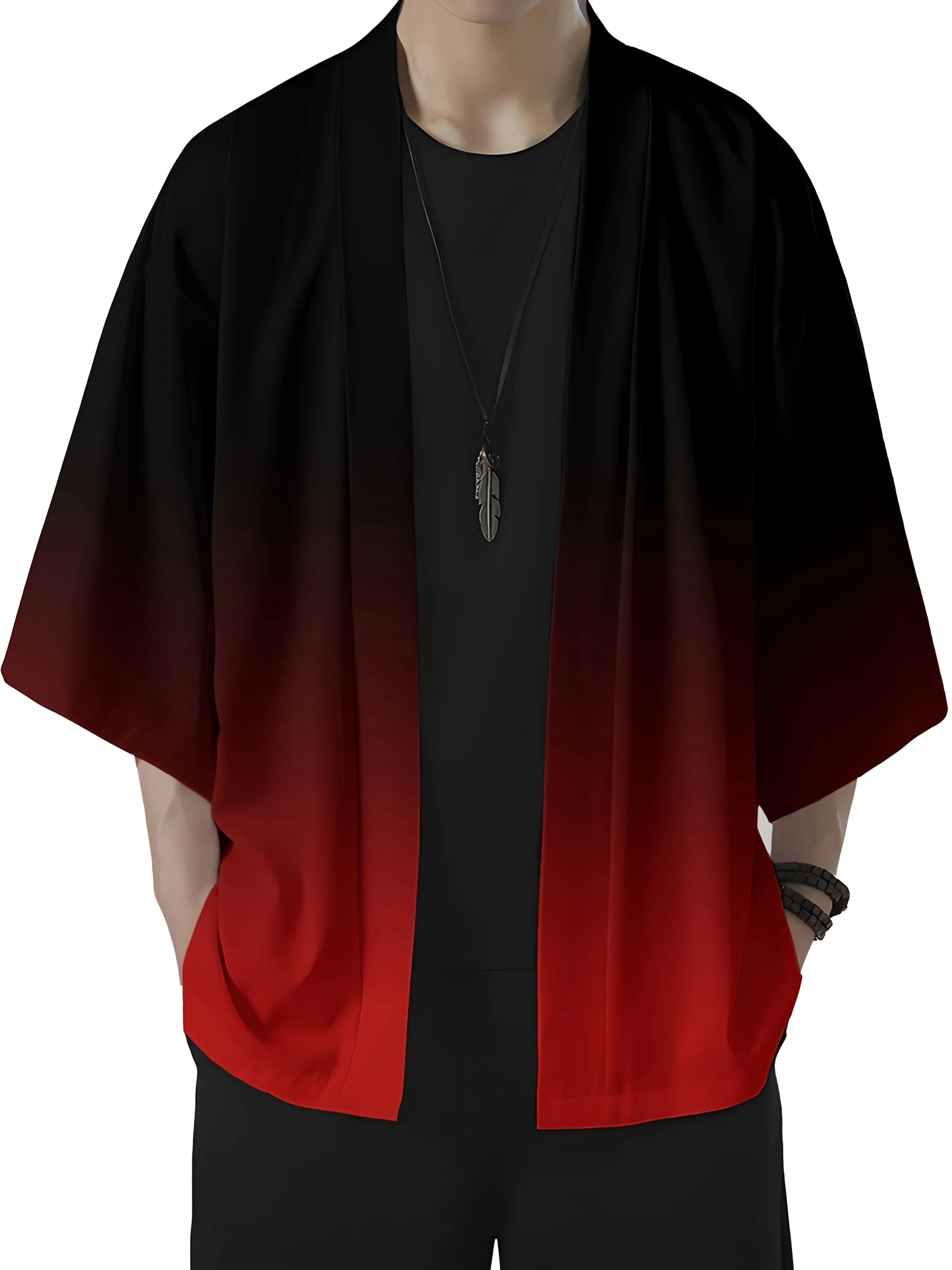 Мужское модное кимоно свободного покроя с градиентным принтом - Фотография_4