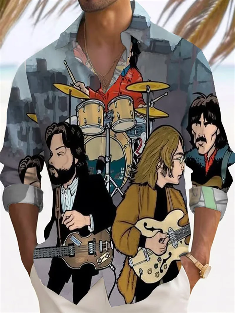 Мужская рубашка с длинными рукавами и принтом