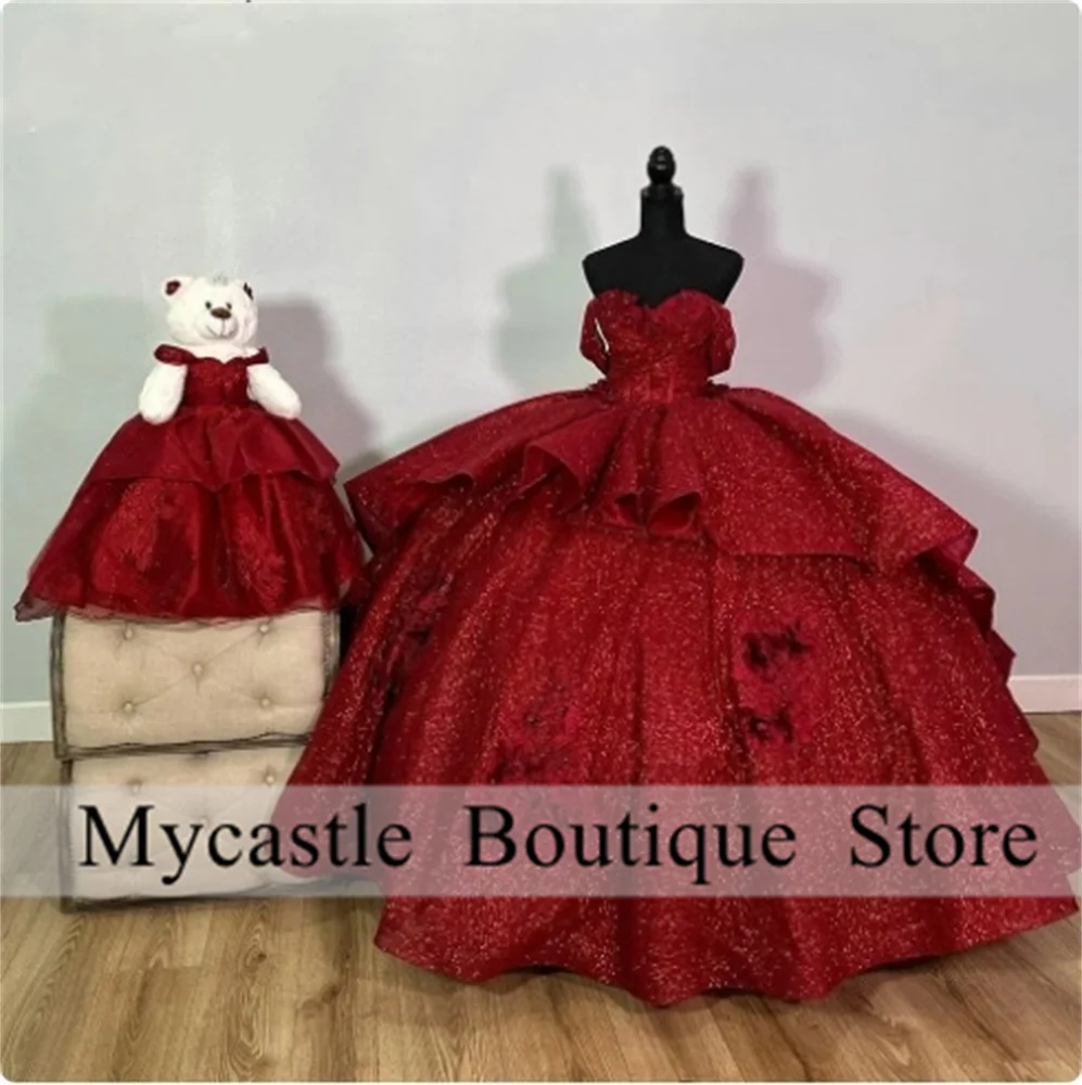 Бордовое блестящее бальное платье с кристаллами