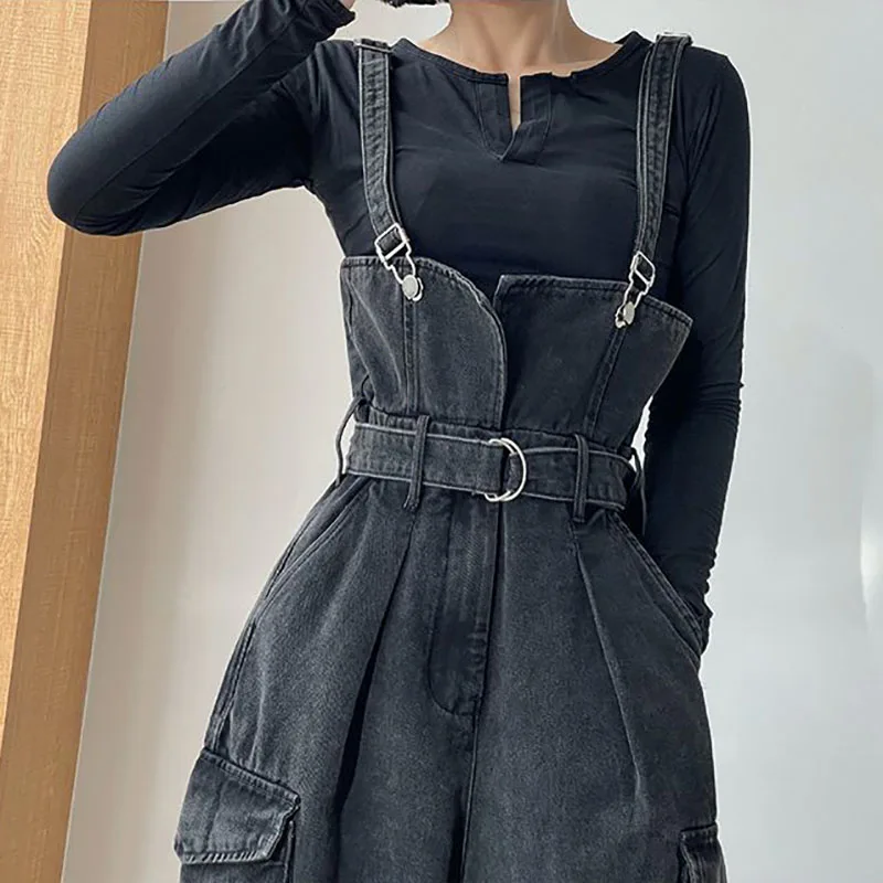 Широкие джинсовые комбинезоны в стиле спецодежды для женщин - Фотография_3