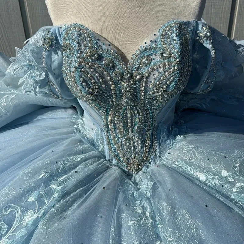 Элегантное голубое кружевное платье с бисером по индивидуальному заказу