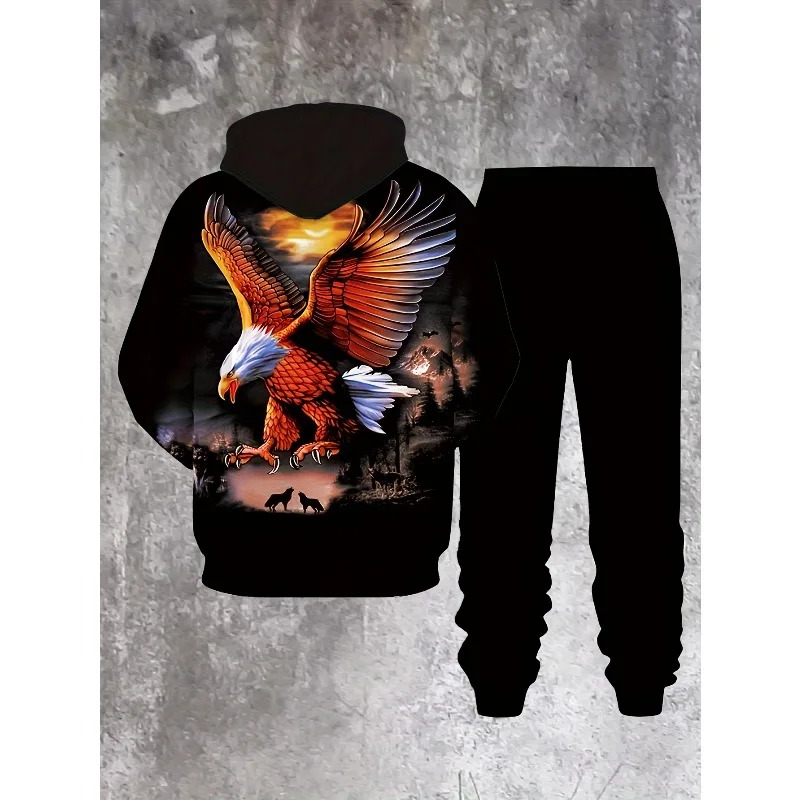 Мужской комплект с капюшоном с узором орла для улицы - Фотография_6