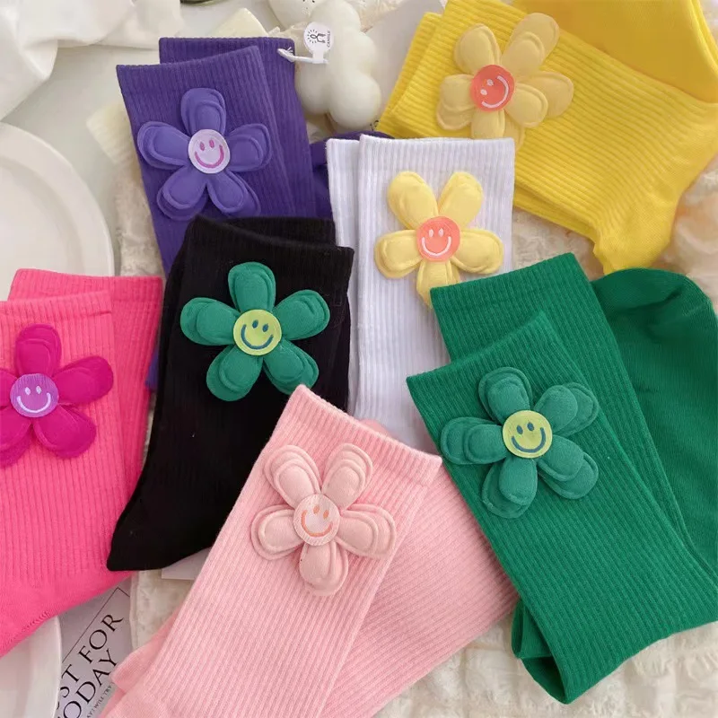 Женские носки с милым мультяшным цветком ярких цветов - Фотография_2