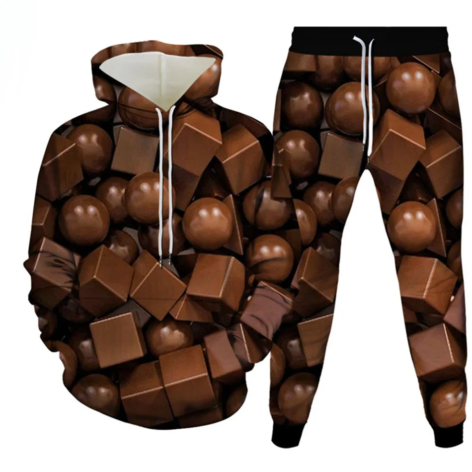 Осенний костюм с капюшоном с 3d принтом candy chocolate pizza