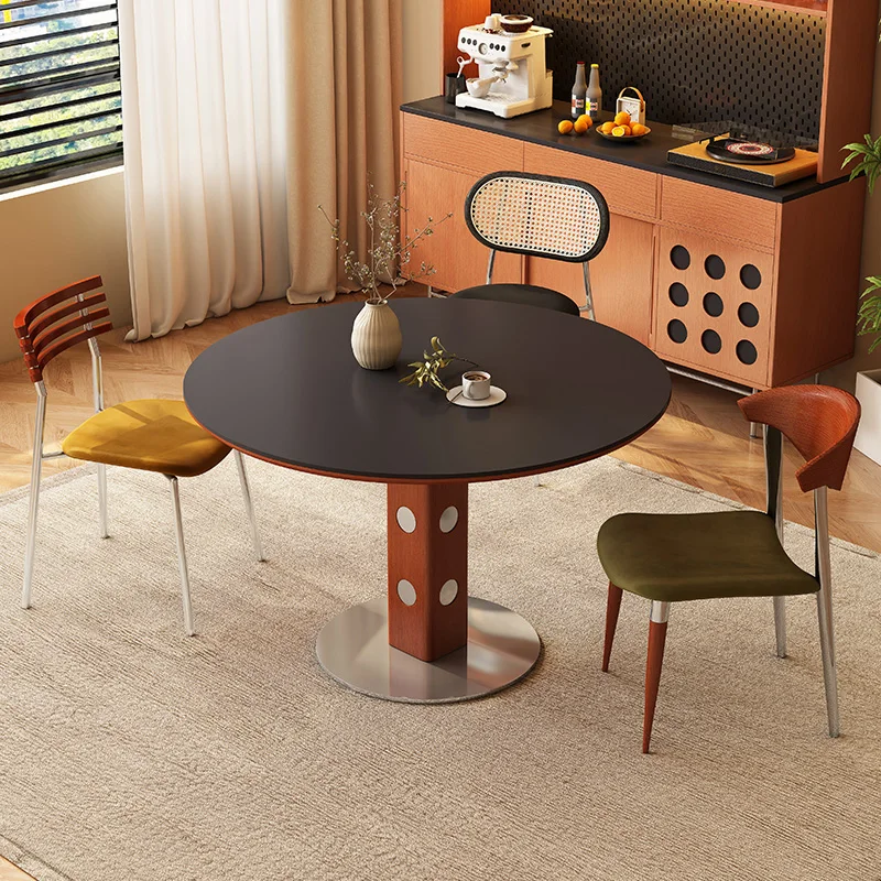 Винтажные круглые обеденные столы с поверхностью из каменной плиты - Фотография_4