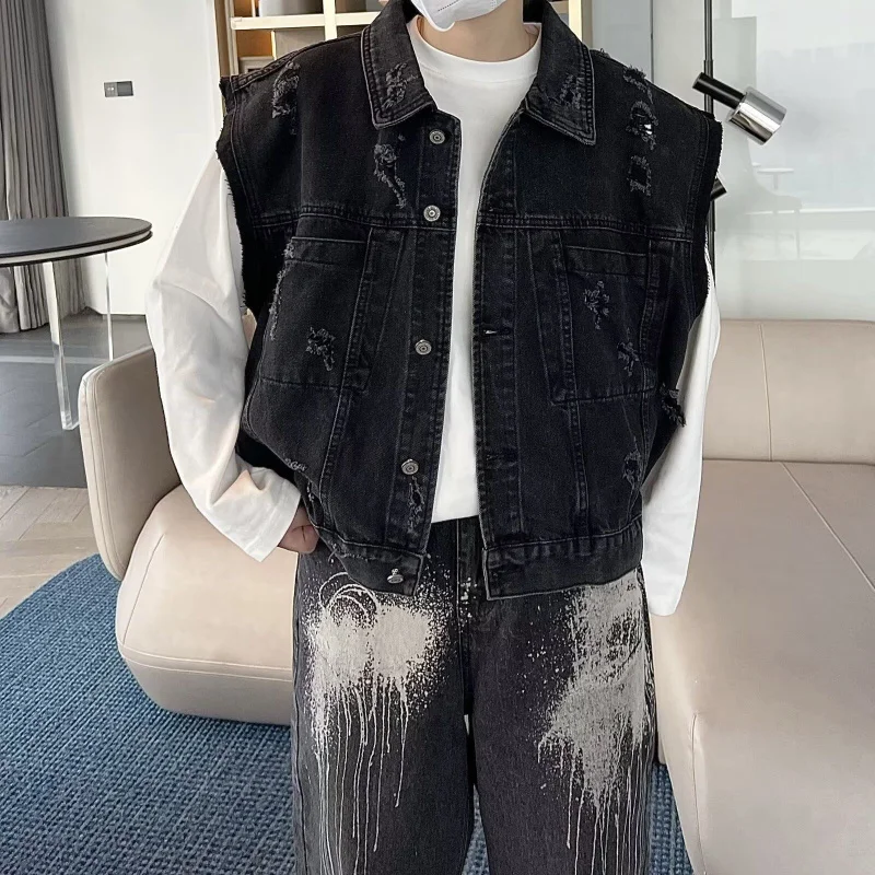 Винтажный потертый американский короткий жилет high street - Фотография_5