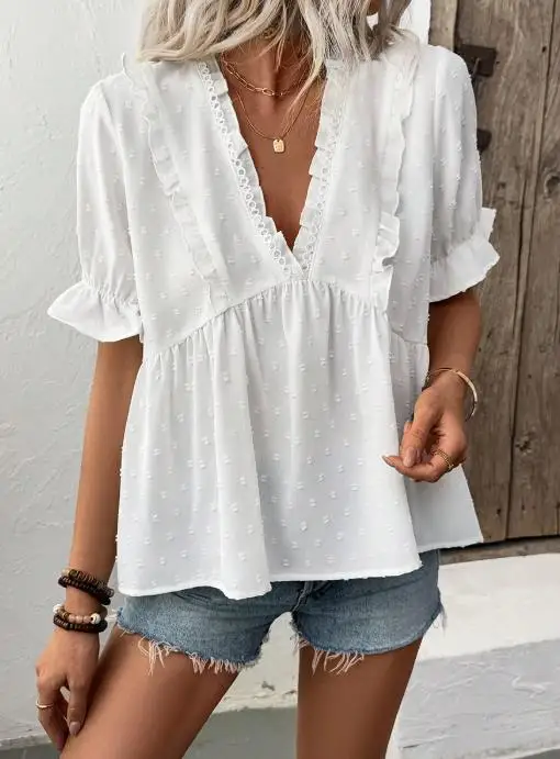 Сексуальная женская рубашка из пуха с цветочным узором в курортном стиле - Фотография_2