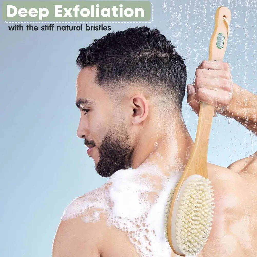 Бамбуковая щетка для душа с мягкой и жесткой щетиной - Фотография_3