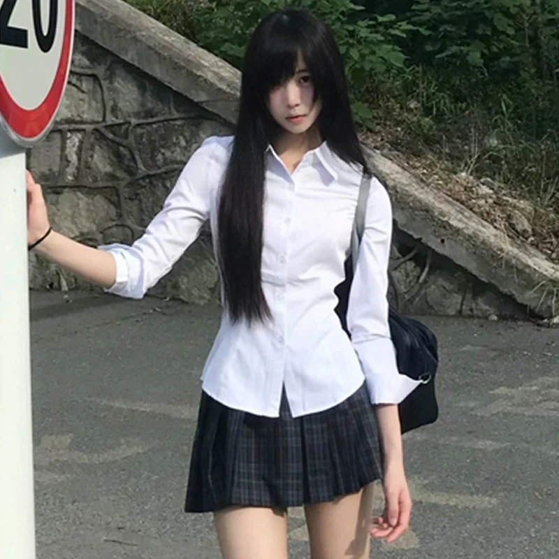 Harajuku y2k slim fit белая рубашка - Фотография_6