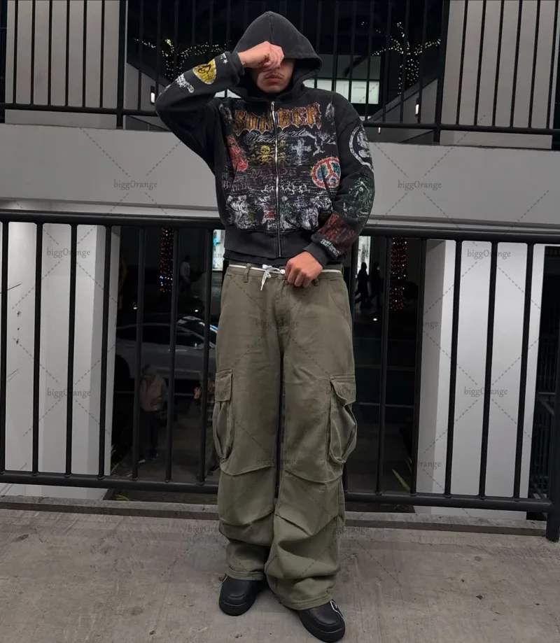 Толстовка на молнии в американском стиле ретро с рисунком черепа - Фотография_4