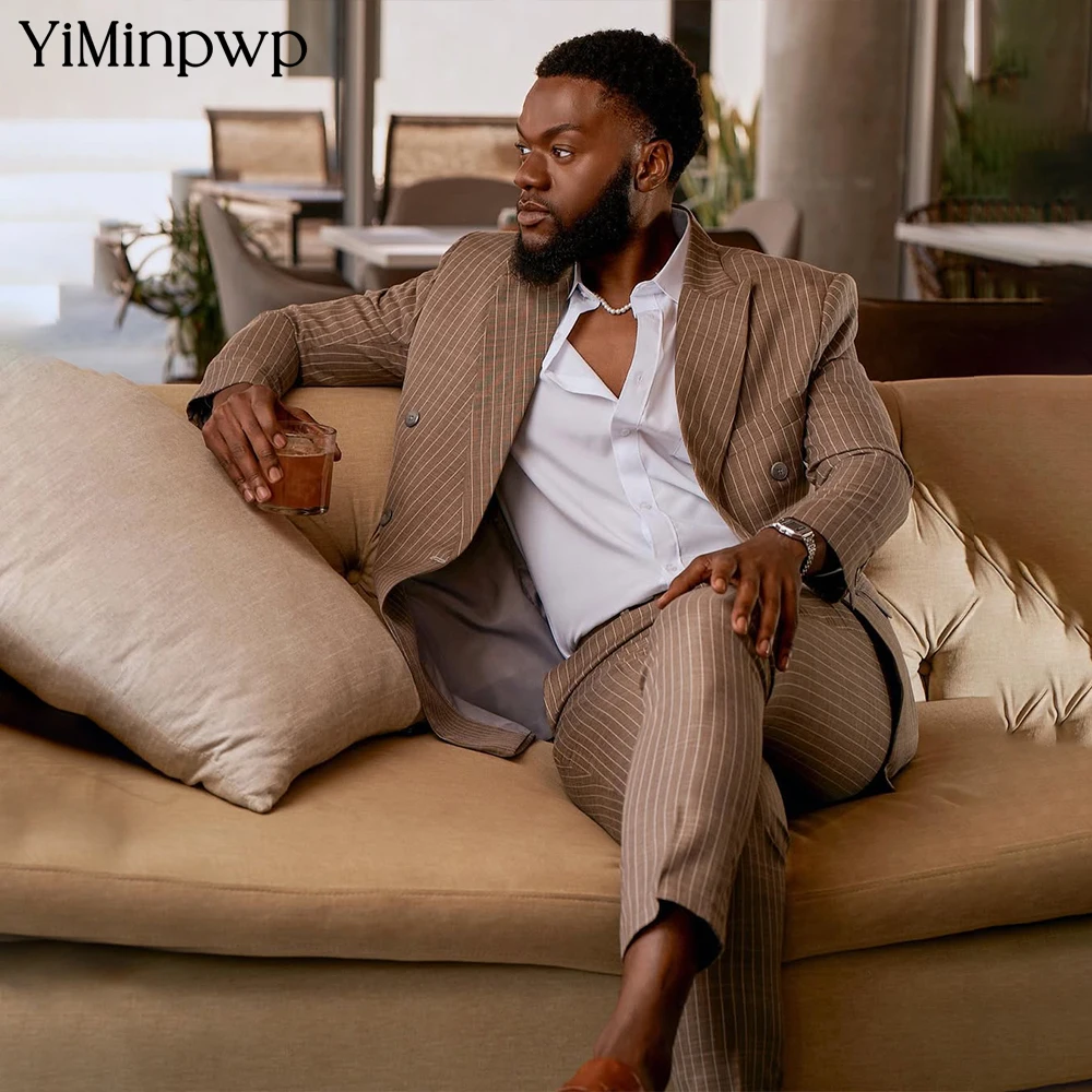 Yiminpwp коричневый мужской полосатый костюм