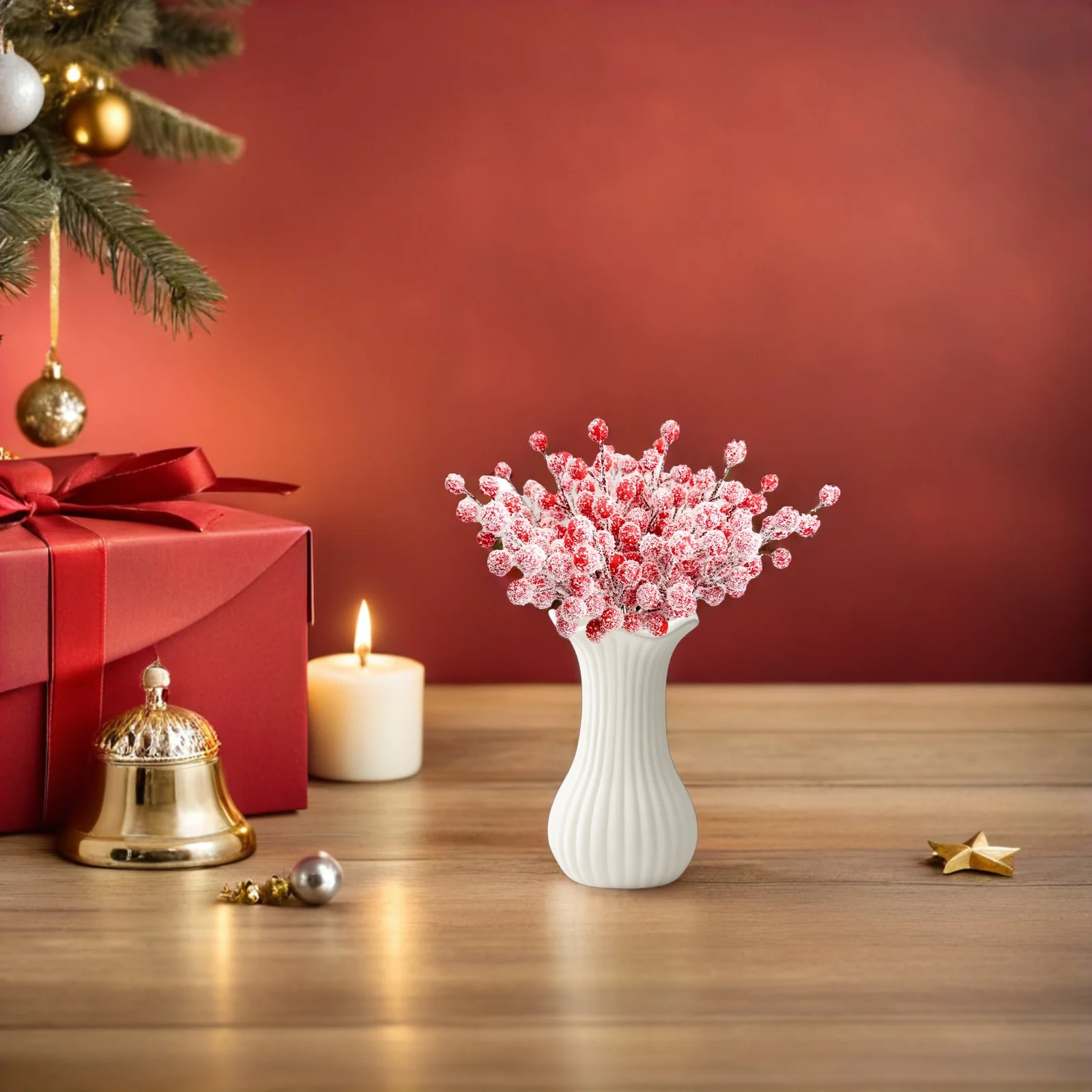 Рождественские искусственные матовые красные ягоды - Фотография_3