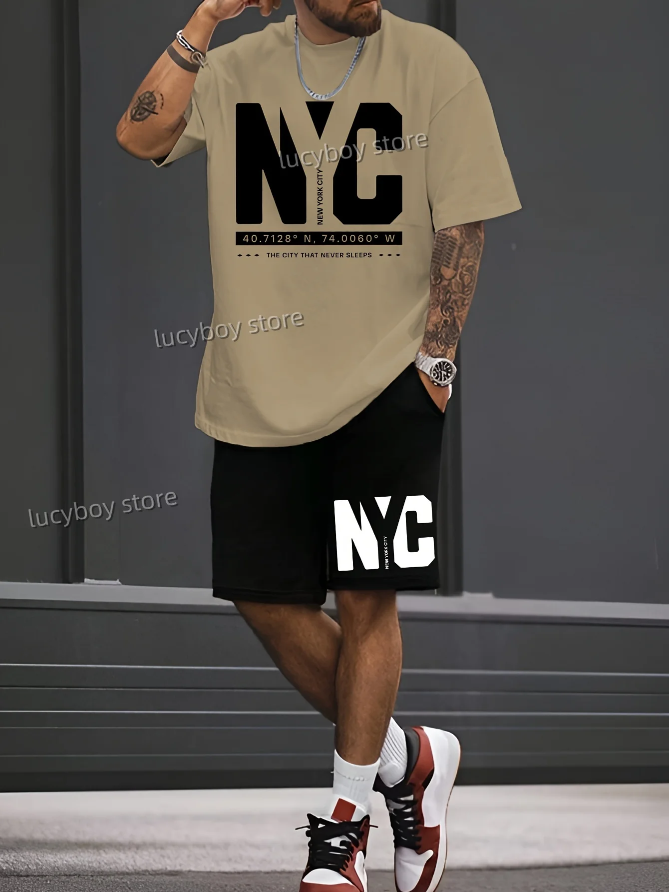 Nc new york спортивная футболка + шорты с буквенным принтом