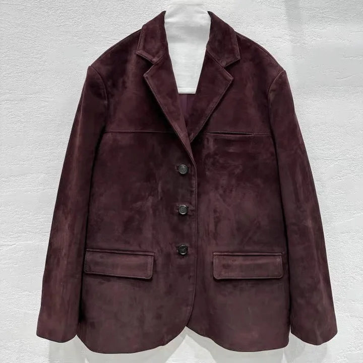 Женский замшевый кожаный пиджак большого размера - Фотография_4