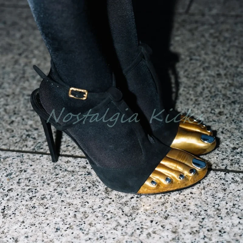 Модные золотые туфли-лодочки на высоком каблуке с пятью пальцами - Фотография_5