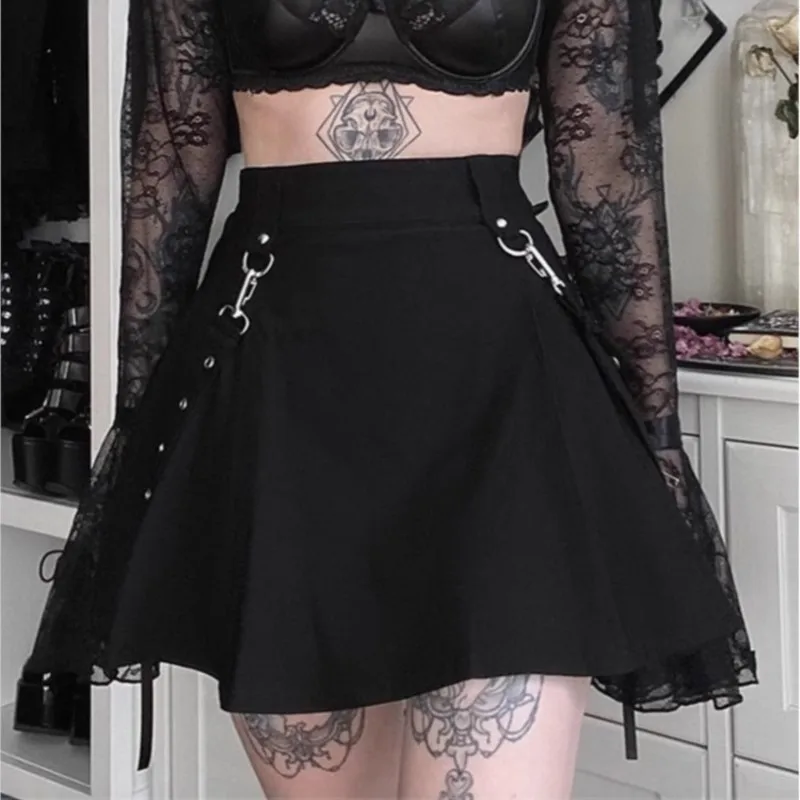 Женские черные черные юбки с высокой талией в стиле панк - Фотография_2