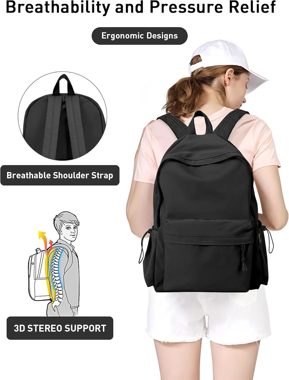 Черный школьный рюкзак для девочек и женщин - Фотография_4