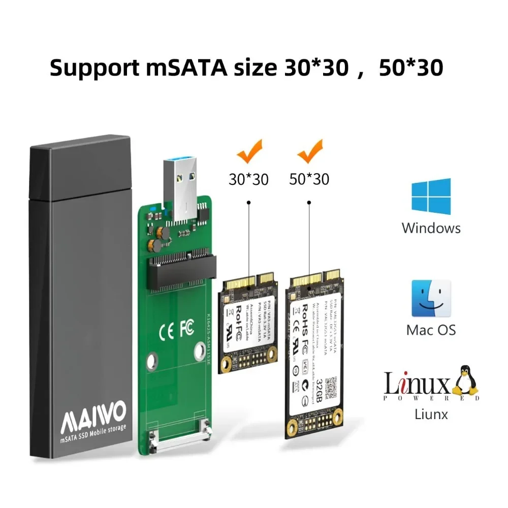 Чехол-адаптер maiwo msata ssd — usb 3.0 для мини-накопителя sata 30x30 мм - Фотография_6