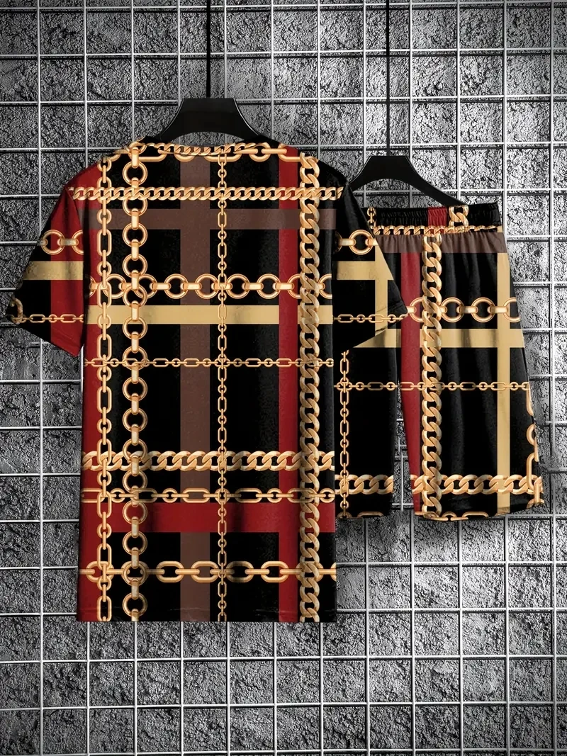 Новый мужской модный костюм из двух предметов в клетку с принтом - Фотография_2