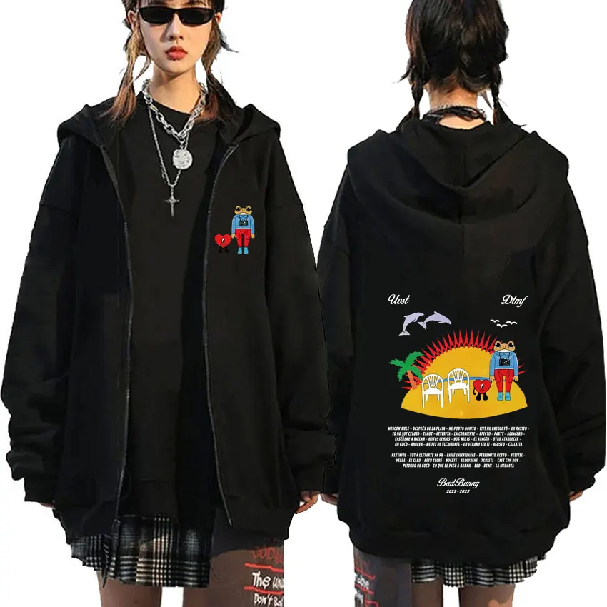 Рэпер bad bunny print zipper hoodie