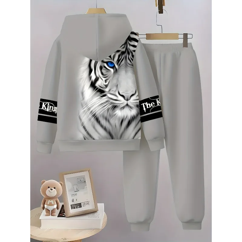 Комплект с капюшоном с 3d-принтом и мужским принтом белого тигра - Фотография_4